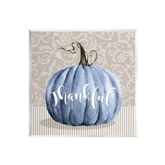 Stupell Industries Thankful Patterned Fall Pumpkin Graphic Art Unframed Art Print Wall Art, Design by Livi Finn