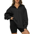 thumbnail image 3 of hirigin Women Quarter Zip Sweatshirts Solid Color Loose Casual Long Sleeve Pullover Tops Autumn Streetwear, 3 of 5