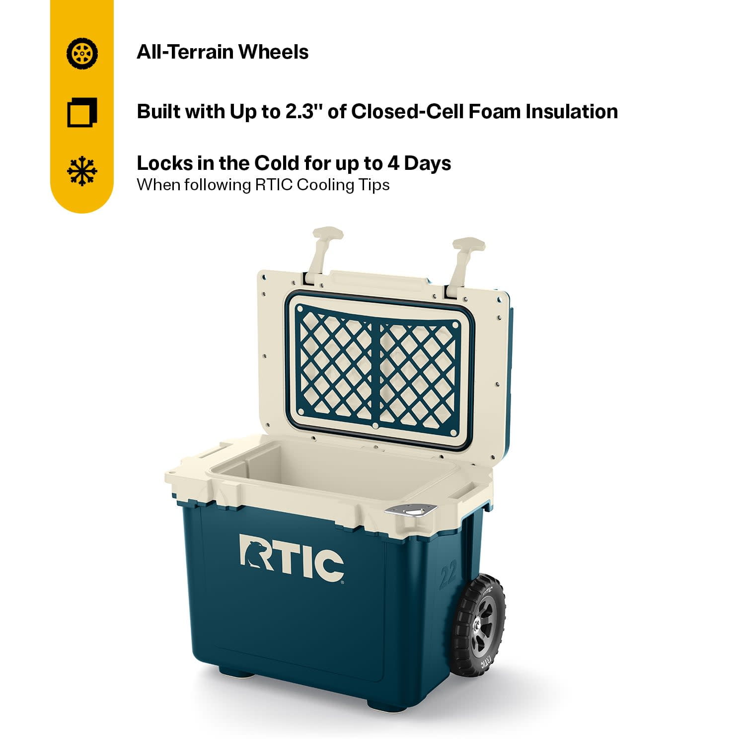 RTIC 22 QT Wheeled Hard-Sided Cooler, Fits 28 Cans or 6 Wine Bottles, Marine/Canvas