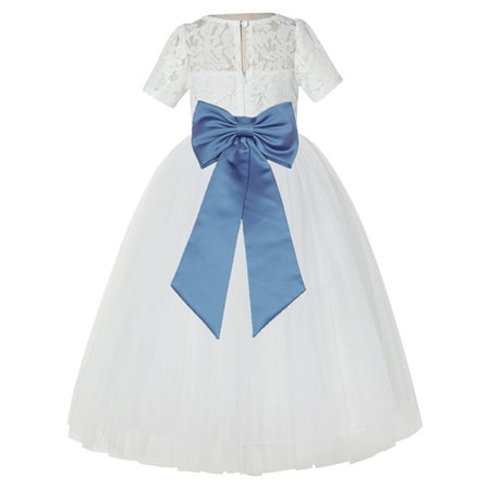 

Ivory Floral Lace Vintage Flower Girl Dresses for Wedding Pageant LG2T