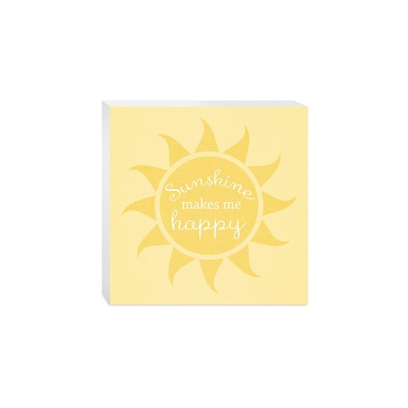 Sunshine Makes Me Happy Warm Yellow Sun 10 x 10 Wood Tabletop Sign Plaque