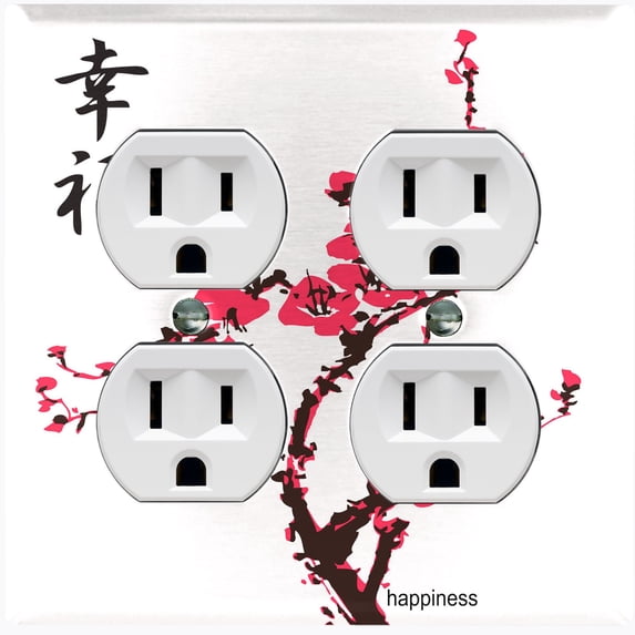 Metal Light Switch Plate Cover Japanese Pink Sakura Flower House Red FLW129