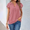 thumbnail image 6 of Women's Summer Blouses V Neck Swiss Dots Plain Work Tops Ruffle Short Sleeve Casual Comfy Loose Tunic Tops T Shirts, 6 of 7