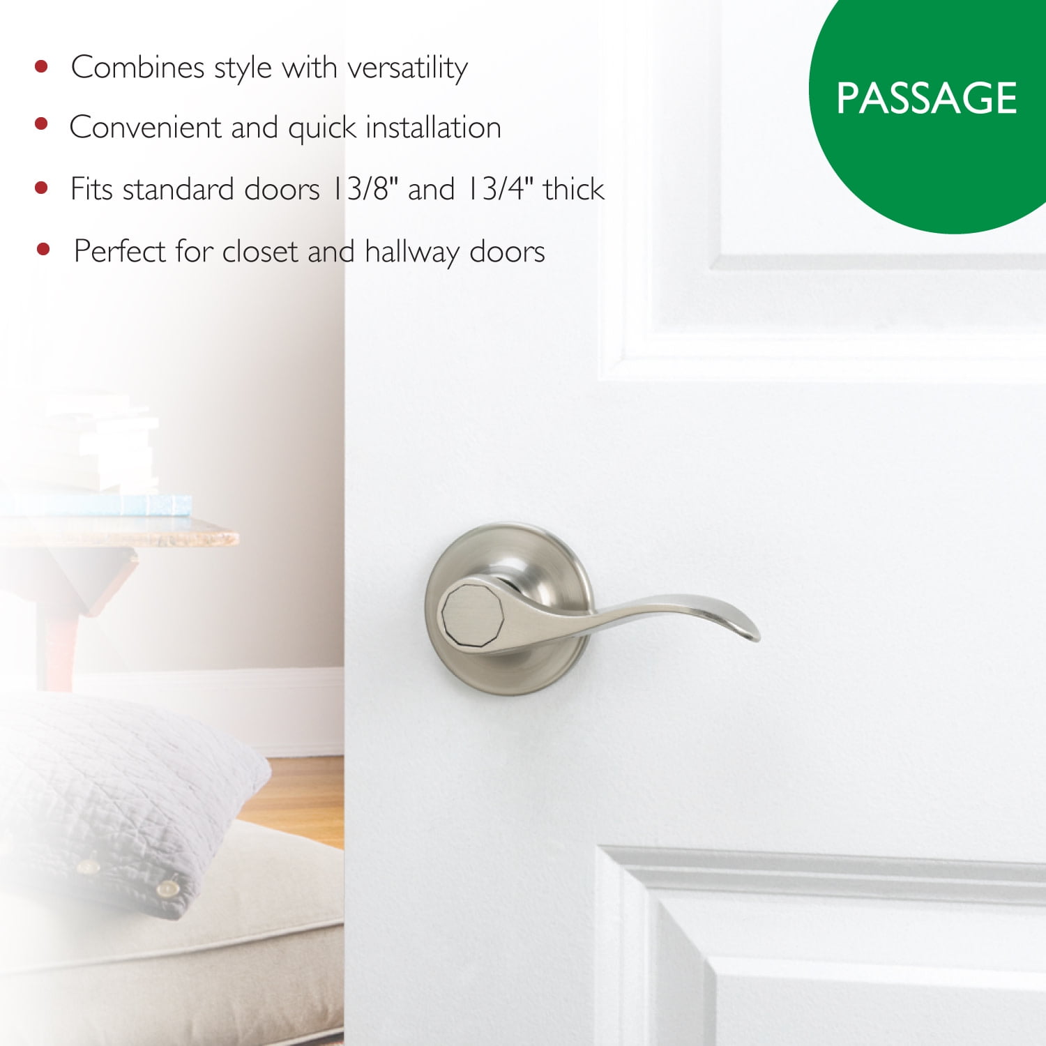 Design House WM174284 Springdale Universal Passage Hall and Closet Door Lever Satin Nickel