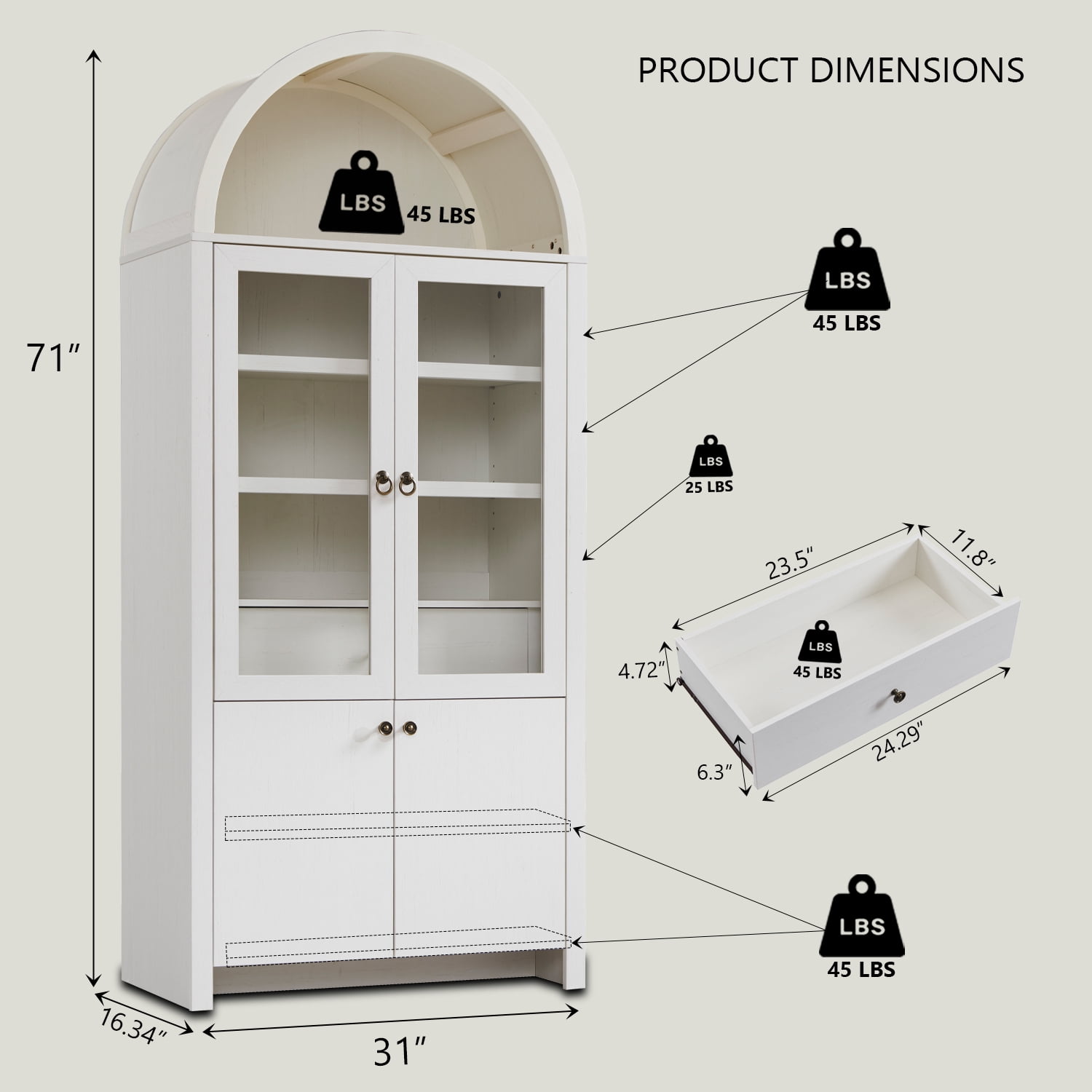 SinCiDo Arched Kitchen Pantry Storage Cabinet, 71" Tall Wood Storage Cabinet with 4 Doors and 6 Shelves for Dining Room Living Room