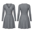 thumbnail image 6 of Women's Fall Midi Dress Knitted V-Neck Long Sleeve Ladies Fall Dress Gray XXXL, 6 of 7