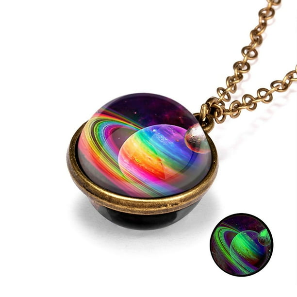 Collar y Colgante de Cúpula y Vidrio de Doble Cara onlyliua Sistema de Galaxia Brilla En La Oscuridad