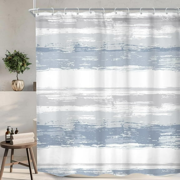 Abstract Blue Grey Shower Curtain for Bathroom Decor 72Wx72H Inches Neutral Modern Watercolor Striped Painting Aesthetic Minimalist Geometric Simple Fabric Waterproof Polyester 12 Pack Hooks