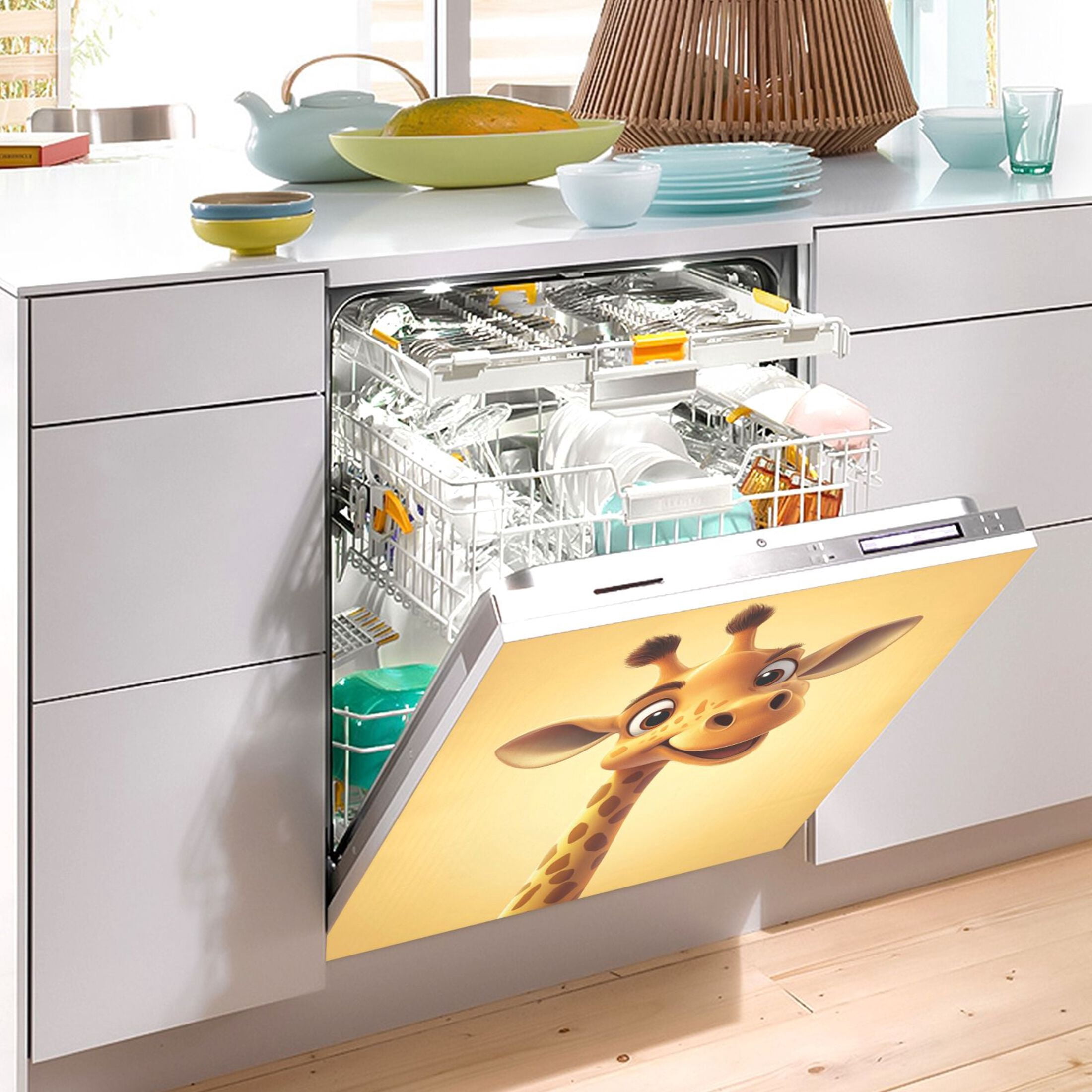Dishwasher Magnetic Sticker 23x26 Inch Refrigerator Magnetic Sticker Washing Machine Magnetic Sticker Kitchen Panel Magnetic Sticker Home Decor Cartoon Yellow Giraffe