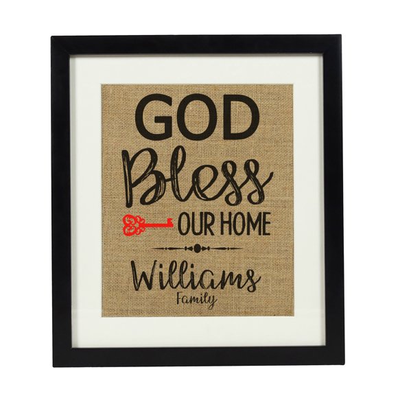 Darling Souvenir God Bless Our Home Quotes Burlap Print Wall Decor Personalized Housewarming Gift-Burlap Print with Frame(8 x 10 Inches)