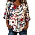thumbnail image 2 of SOFTCCLO 250 Anniversary USA shirt Women 3/4 Sleeve V Neck Patriotic Graphic Tee 250th Anniversary Button Up Summer Casual Top Beige L, 2 of 3