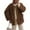 Brown, variant on Women's Lamb Wool Fall Winter Plush Jackets Collarless Button Down Coat Comfy Long Sleeve Casual Outwear Jackets