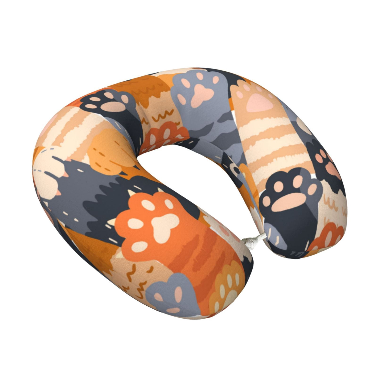 Xecao Cute Cat Paw Print Memory Foam Cervical Neck Pillow Versatile U-Shaped Pillows for Home,Office,Camping,Travelling,Soft Washable Cover