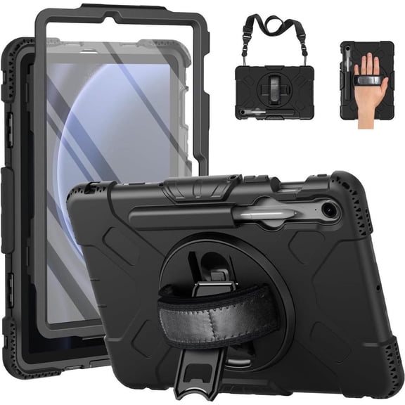 Case for Samsung Galaxy Tab S9 / S9 FE 5G with Screen Protector Pencil Holder [360 Rotating Hand Strap] & Stand, ShockProof Protective Cover for Galaxy Tab S9 FE 10.9''/ S9 11''