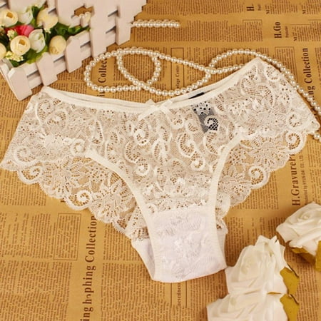 

Clearance Women Full Lace Panties High-Crotch Transparent Floral Bow Soft Briefs Femme Underwear Culotte