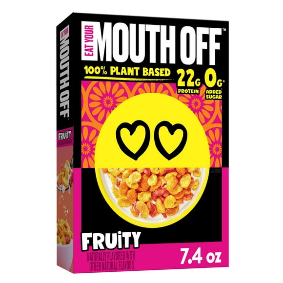 Eat Your Mouth Off Fruity Vegan, Plant Based Protein Cereal, 22g Protein, 7.4 oz Box