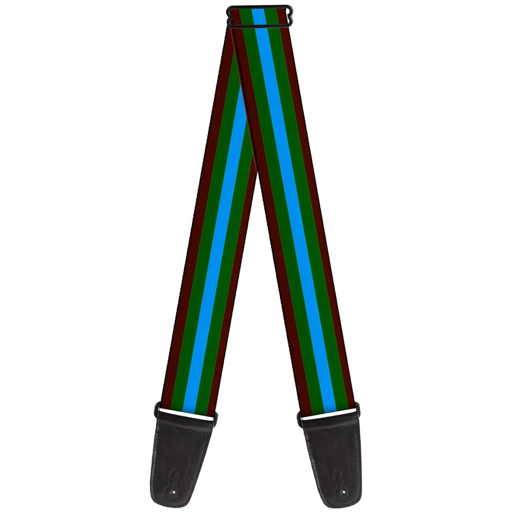 Buckle-Down Guitar Strap, Stripes Brown Green Baby Blue, 2 Inches Wide