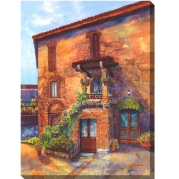 Outdoor Living and Style Brown and Green L'albergo Outdoor Canvas Rectangular Wall Art Decor 40" x