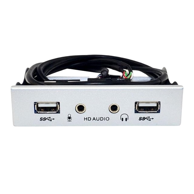 kurtrusly 3.5inch 9Pin to USB 2.0 Hub Front Panel 2 USB 2.0 Ports Mic Interface for PC Silver 10.22x2.52cm