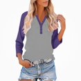 thumbnail image 2 of Teylalorva Women's Button Blouse V-Neck 3/4 Sleeve Raglan Loose Lightweight Top Purple Size XL, 2 of 9