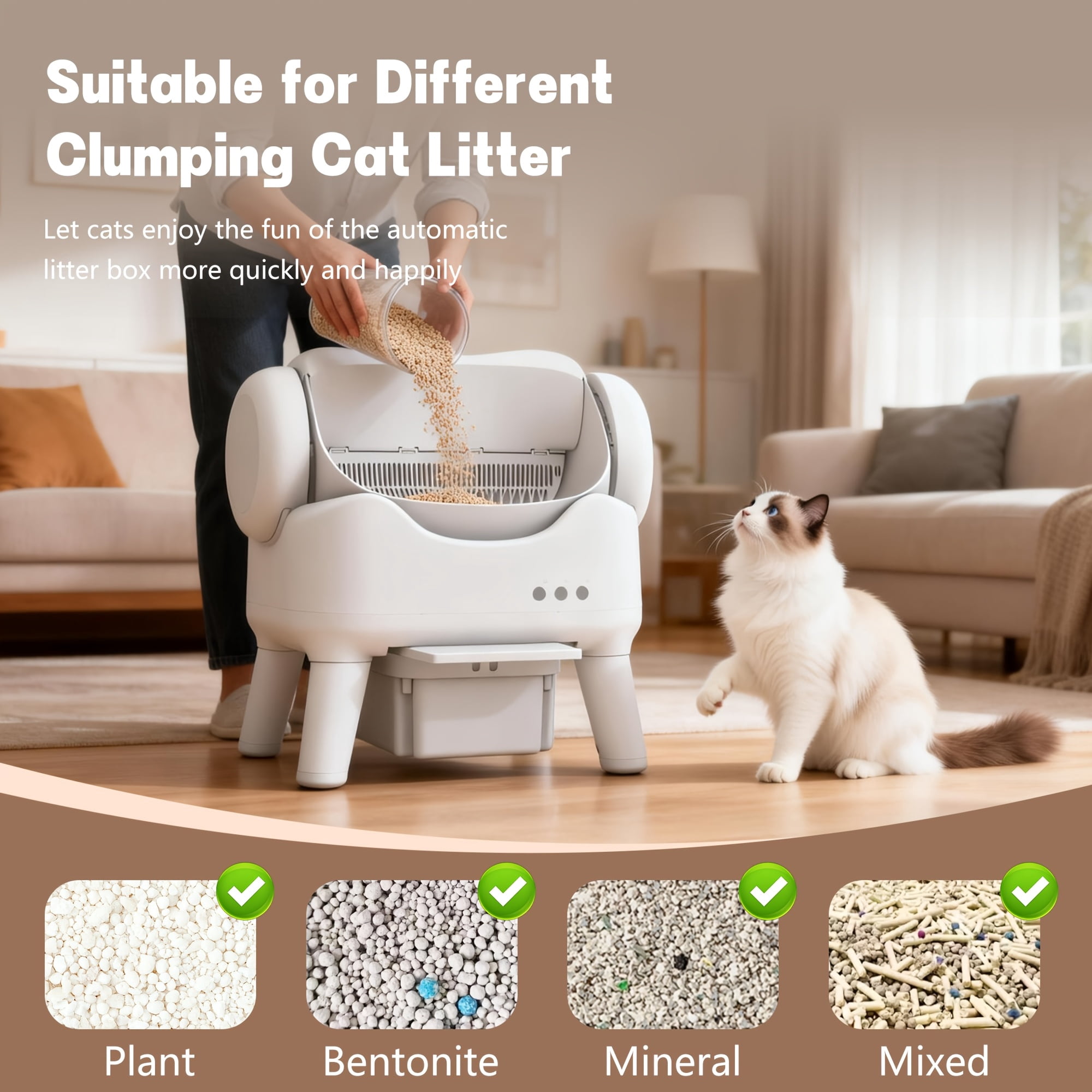 Self cleaning  Litter Box, Low Noise Automatic  Toilet, Spacious Open Design for All Cats, High Sides Anti-Splash, Odor CONTROL, 3.96gal Large Waste Drawer, Easy Clean, Battery-Free
