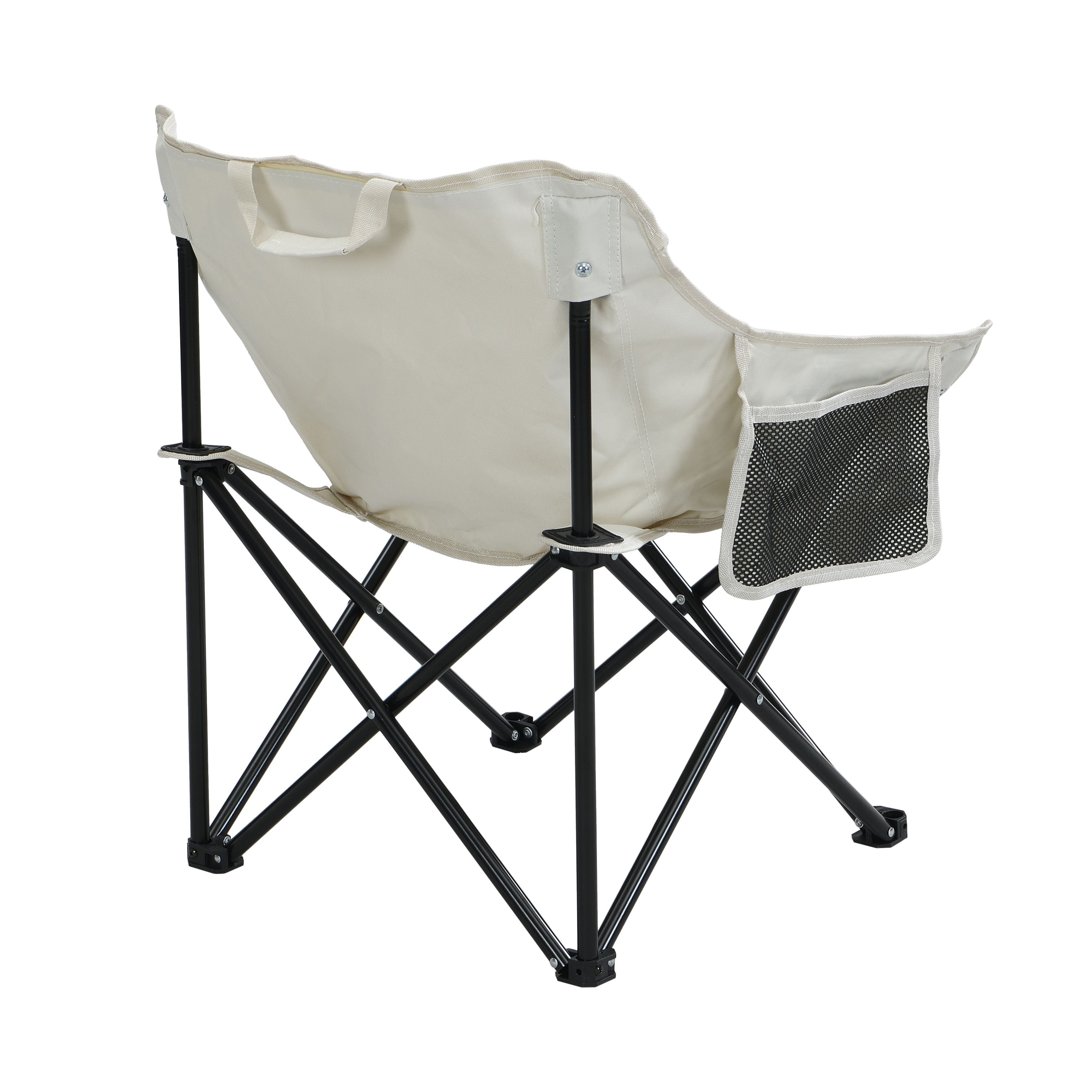 Mintazer 2-Pack Folding Camping Chairs, Collapsible Outdoor Chairs with Side Pocket, Portable Camp Chairs with Carry Bag for Camping Picnics, Beige