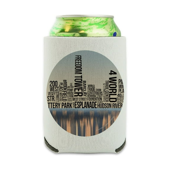 New York City NY Word Skyline Can Cooler - Drink Sleeve Hugger Collapsible Insulator - Beverage Insulated Holder