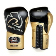 RIVAL Boxing RS100 Pro Lace-Up Sparring Gloves - 18 oz. - Black/Gold