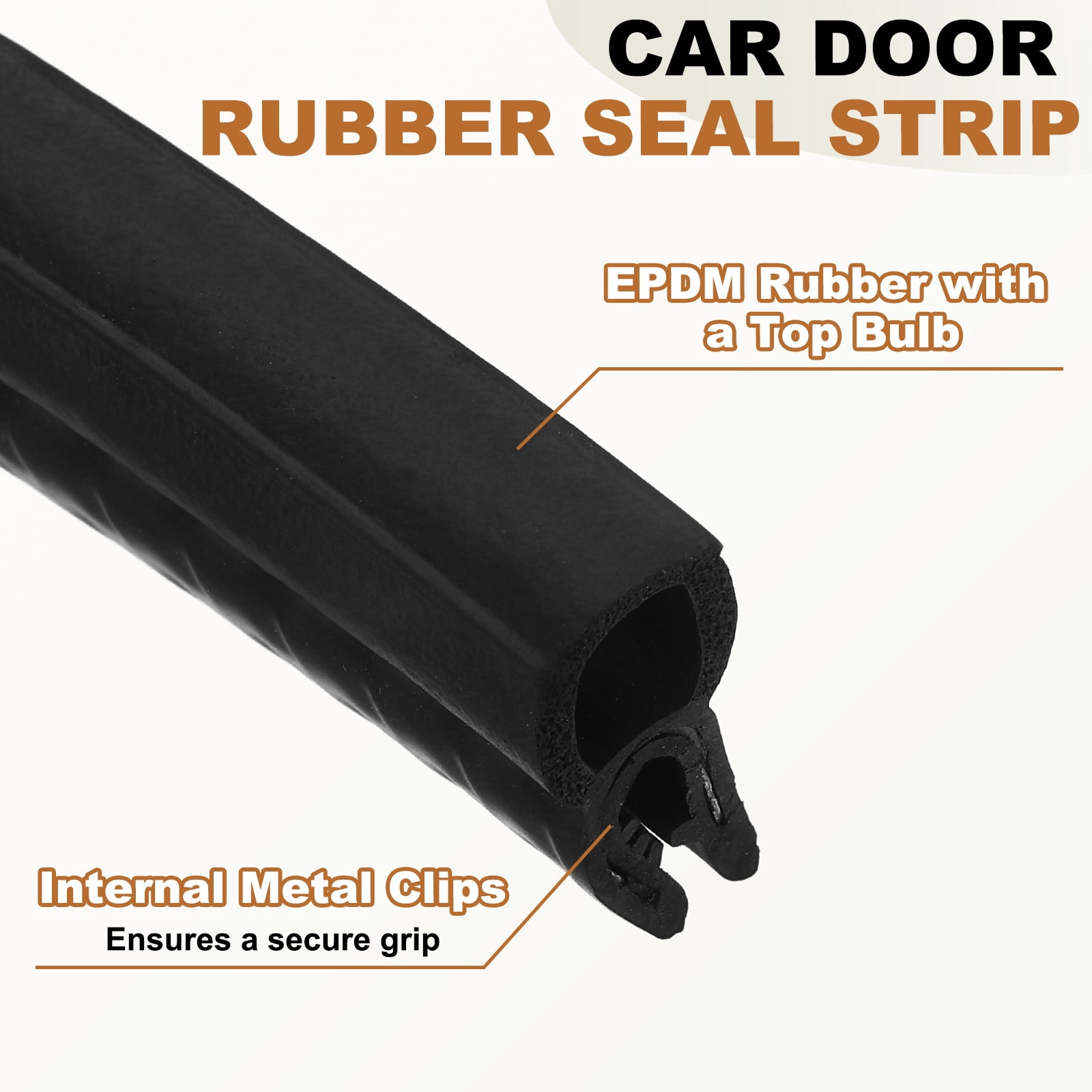 Door Weather Stripping 6.5FT, 10mm W x 20mm H EPDM Car Door Rubber Edge Trim Seal Strip Gasket with Top Bulb Fit 0.5mm to 2mm Edge for Electrical Cabinet Cars Boat RVs Truck, Black