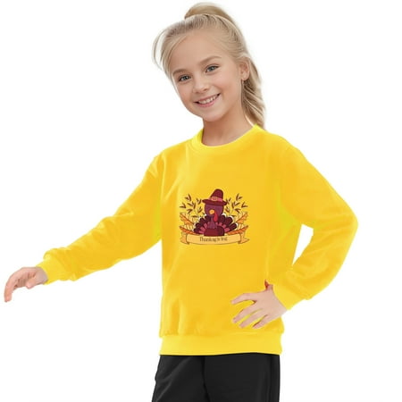 

CHAOLEI Toddler Boys Girls Thanksgiving Sweatshirts Kids Fall Cotton Long Sleeve Crewneck Casual Print Pullover Loose Soft Outfit Shirt -Yellow 7-8 Years
