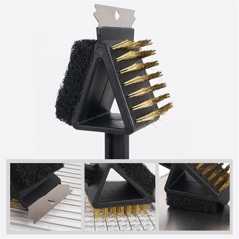 2pcs 3-in-1 Grill Cleaning Brush with Stainless Steel Wire Bristles - Scour Pad - Grill Scraper - 36cm Handle Length
