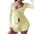 thumbnail image 2 of Women Cute Pajamas Set Long Sleeve Button Down Top Ruffle Shorts 2 Piece Lounge Sets Y2k Sleepwear Yellow S, 2 of 8