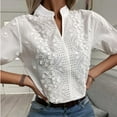thumbnail image 4 of qolati Women's Elegant Embroidered Tops Fashion V Neck Eyelet Loose Fit Basic Blouse Lightweight Solid Color Fuffy Sleeve Tunic Work Shirts, 4 of 6