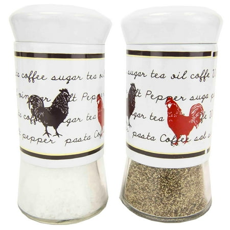 Glass Hand Painted Rooster - Home Basics 2-Piece Rooster Glass Salt And Pepper Set, 4.4 Ounces, White