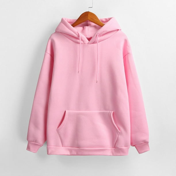 Sudadera de mujer Color sólido Escote con capucha Hombro caído Bolsillo acanalado Manga larga C MABOTO Sudadera mujer