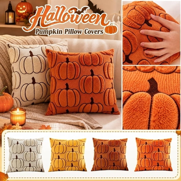 Kiddiway Halloween Harvest Large Pumpkin Pillow - Warm Fall Halloween Decor, Decorative Cushion for Couch, Halloween Throw Pillows with Rustic Charm,Beige