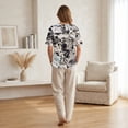 thumbnail image 2 of Womens Short Sleeve Floral Print Tops Dressy Casual Henley Button Down Blouses Summer Bussiness Work T-Shirts Loose Fit Flowy Tunic Blouses with Pocket, 2 of 5