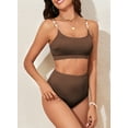 thumbnail image 4 of Eytino High Waisted Bathing Suits for Women Bikini Set Two Piece Swimsuit Shirred Solid Color Shell Strap Bikini Swimwear 2025 Summer Swim Suit Coffee L, 4 of 12
