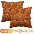 thumbnail image 3 of Pumpkin Fall Decorative Throw Pillow Covers 18"x18", Set of 2 Rust Green Soft Fur Pillow Covers for Autumn Harvest, Fluffy Plush Accent Pillow Cases for Farmhouse Halloween Decor, 3 of 16