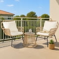 thumbnail image 3 of RADIATA 3-Piece Patio Boho Furniture Set with Ajustable Feet, Boho Outdoor Conversation Set with Table, Sofa Seating Set with Thick Cushion for Backyard Lawn Garden, Beige, 3 of 9