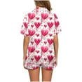 thumbnail image 5 of miqiqism Women Sleepwear Sets Lapel Neck Botton Front Tshirts and Shorts Lady Fashion Heart Pjs Lounge Sets Sleepwear Loungewear,05_Red,Small, 5 of 6