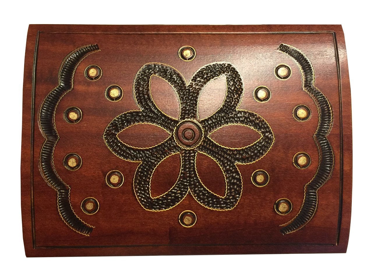 Handmade Floral Wooden Chest Box w/ Lock and Key Flower Jewelry Keepsake Box from Poland