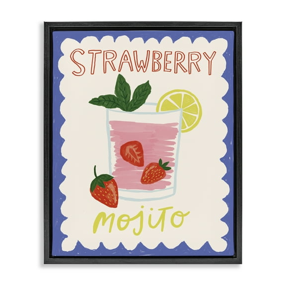 Stupell Industries Strawberry Mojito Drink Food & Beverage Painting Black Floater Framed Canvas Art Print Wall Art, 17 x 21