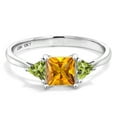 thumbnail image 2 of Gem Stone King 10K White Gold Yellow Citrine and Green Peridot 3 Stone Engagement Ring for Women (0.96 Cttw, Gemstone November Birthstone, Princess Center 5MM, Trillion 3.5MM, Size 7), 2 of 5