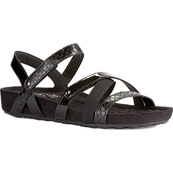 Women's Walking Cradles Pool Strappy Sandal Black Textured Multi Leather/Suede 6 M