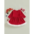 thumbnail image 4 of Toddler Baby Girl Christmas Dress Santa Claus Dress Red Velvet Long Sleeve Tulle Princess Dress with Headband Outfit, 4 of 8
