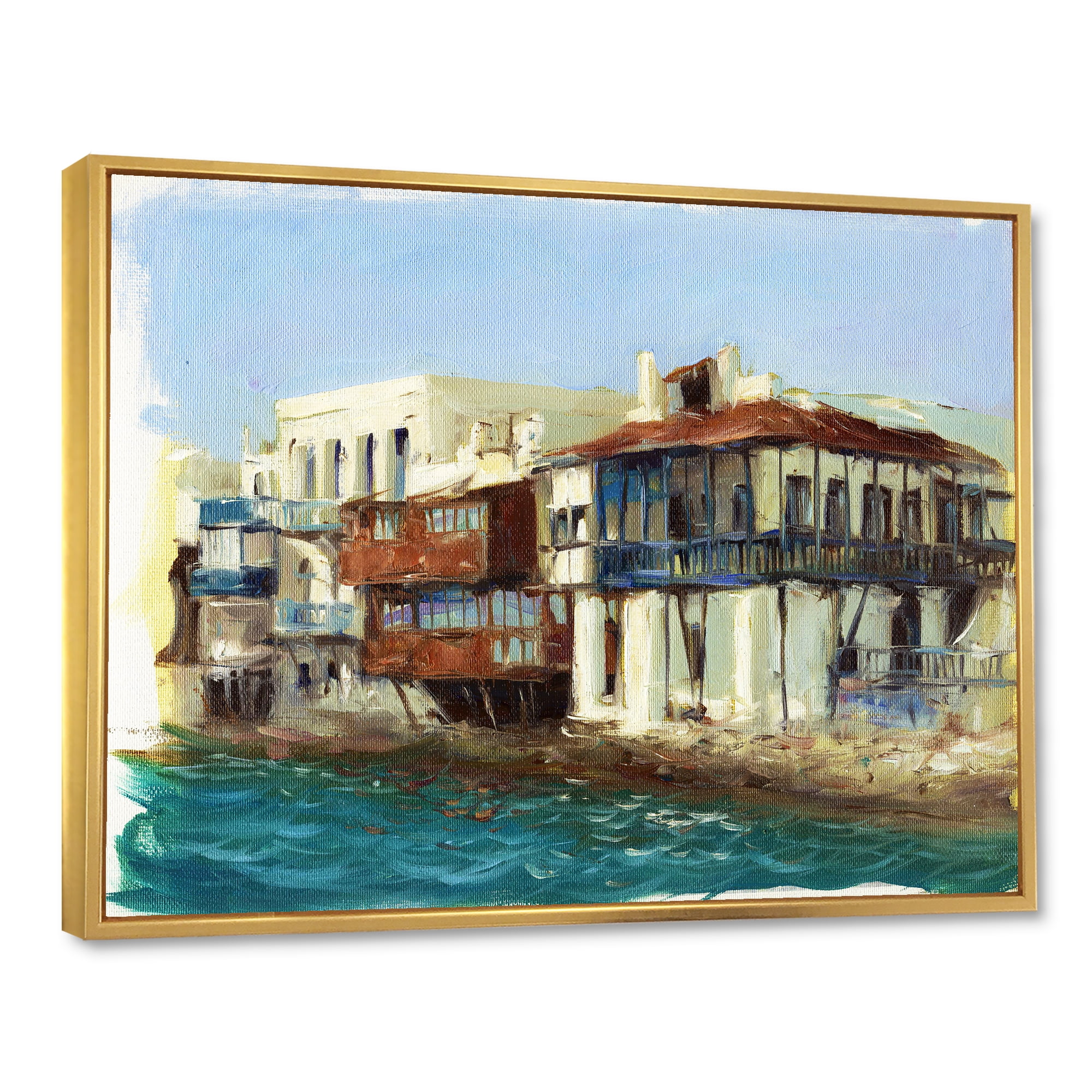 Designart 'Impression Old Houses On The Island of Mykonos Greece' Nautical & Coastal Framed Canvas Wall Art Print