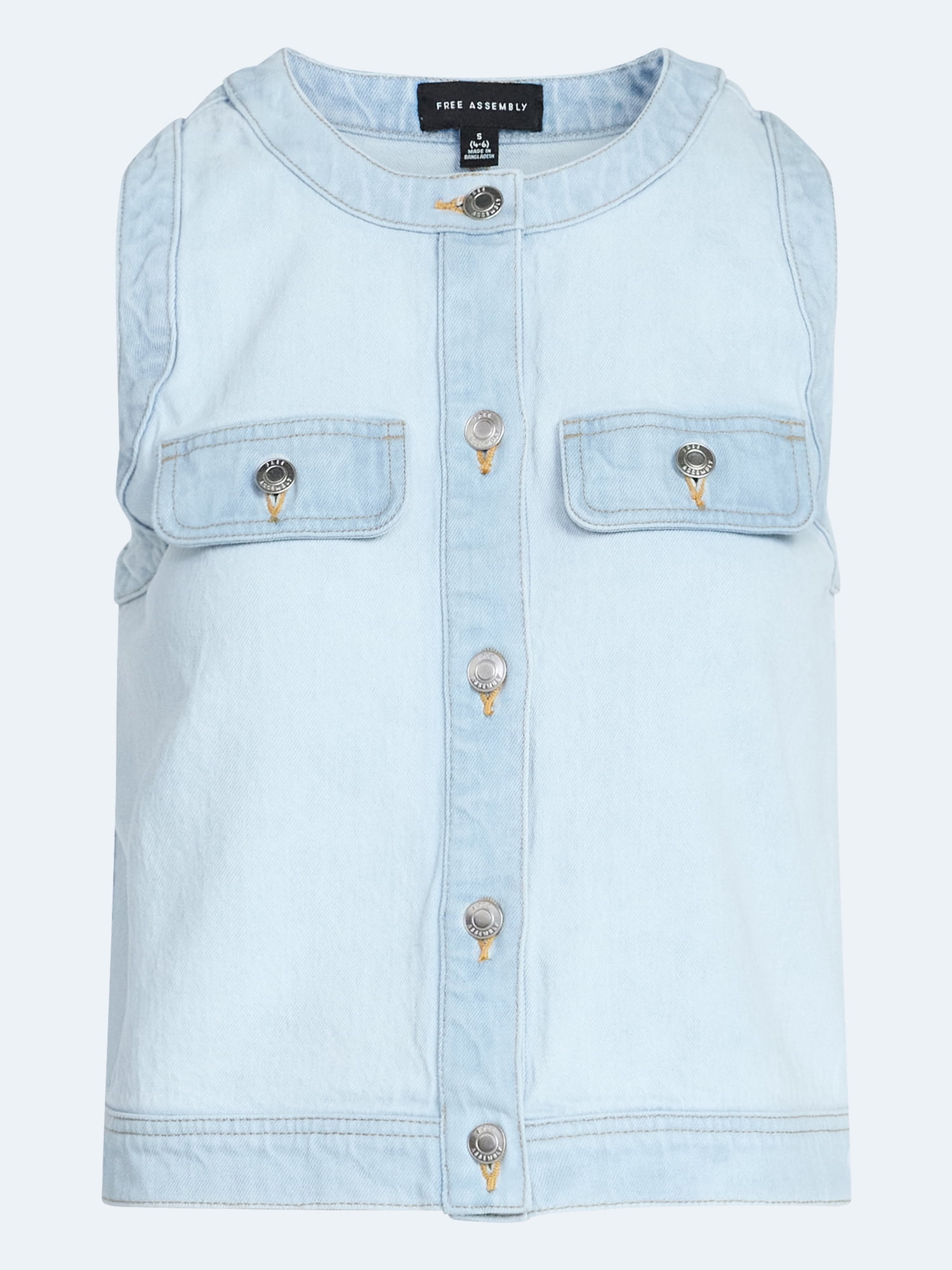 Free Assembly Women's and Women's Plus Button Front Sleeveless Denim Top, Sizes XS-4X