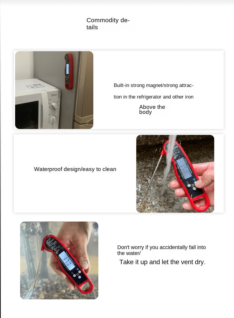 Kitchen foldable barbecue thermometer food food bottle waterproof water thermometer baking milk tea shop with backlight,50℃~300℃