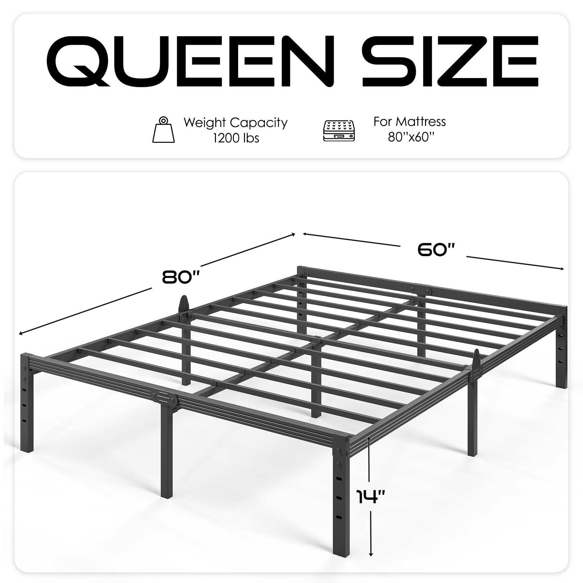 Auroral Zone Queen Metal Platform Bed Frame, 14 Inch photo 6
